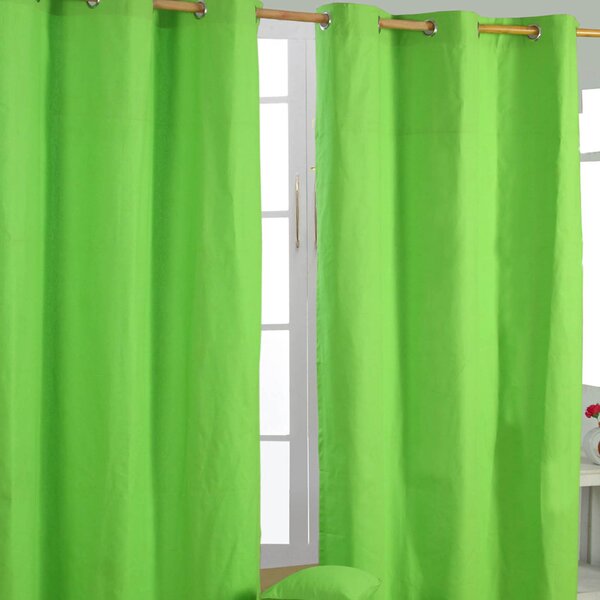 Cotton Plain Green Ready Made Eyelet Curtain Pair, 137 x 182 cm