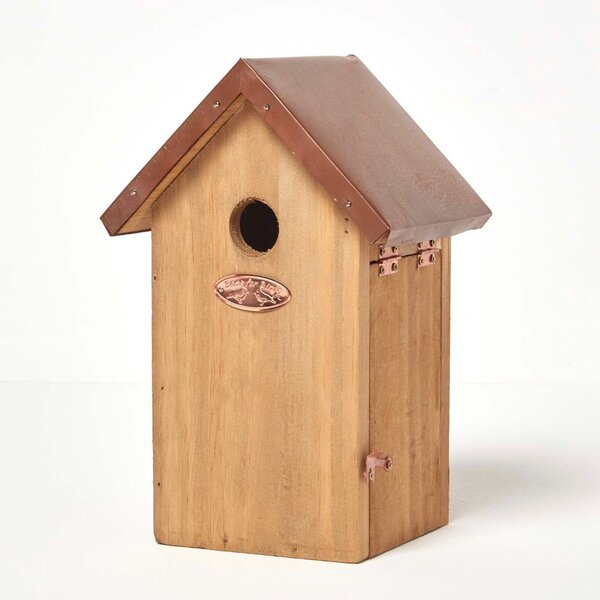 Homescapes Wooden Blue Tit Bird Box House Feeder with Copper Roof