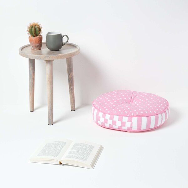 Pink Polka Dots and Stripes Children’s Round Floor Cushion