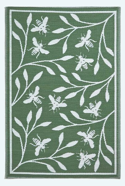 Homescapes Floral Green Outdoor Rug 182 x 122 cm Bumble Bee Garden Rug