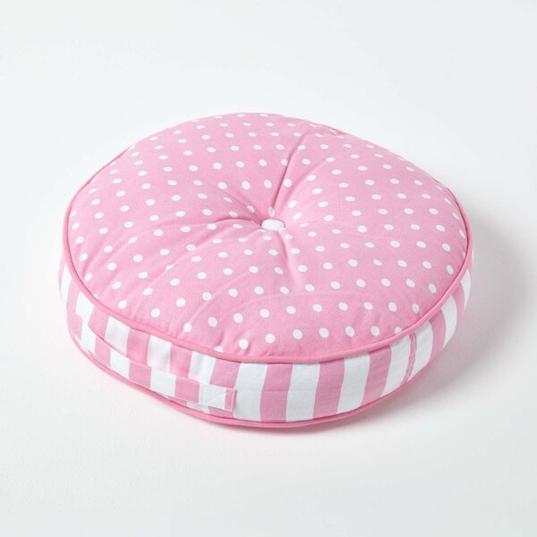 Pink Polka Dots and Stripes Children’s Round Floor Cushion