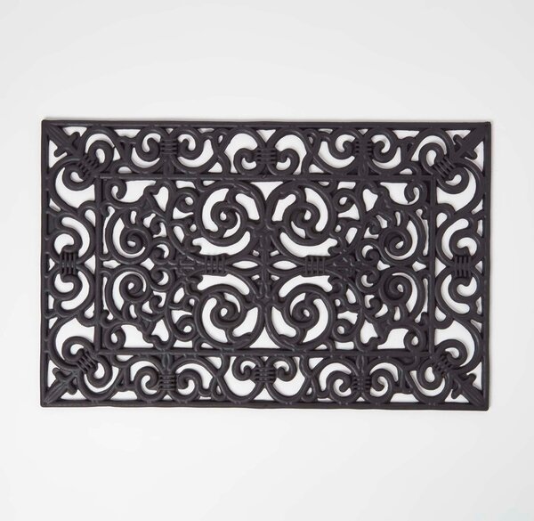 Black Wrought Iron Effect Parisian Style Rectangular Rubber Doormat, 70 x 45 cm