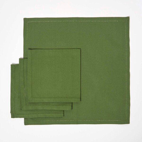 Homescapes Dark Olive Fabric 4 Napkins Set