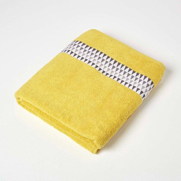 Homescapes Yellow Bath Sheet Geometric 100% Cotton Towel