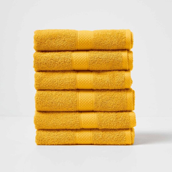 Turkish Cotton Hand Towel Set of 6, Ochre