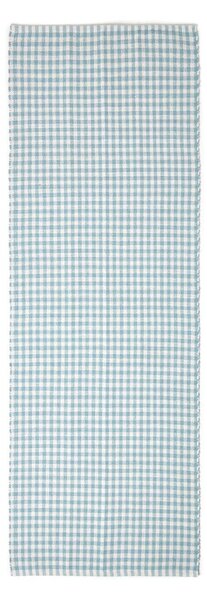 Homescapes Cotton Gingham Check Hall Runner Hand Woven Blue White, 66 x 200 cm