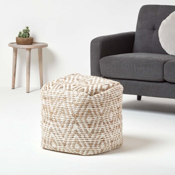 Sierra Natural Diamond Pattern Hemp Square Bean Filled Pouffe, 40 cm