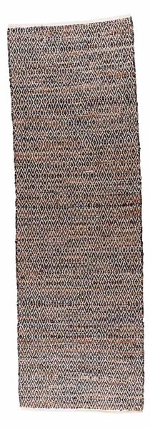 Brown Real Leather Handwoven Diamond Pattern Hall Runner, 66 x 200 cm