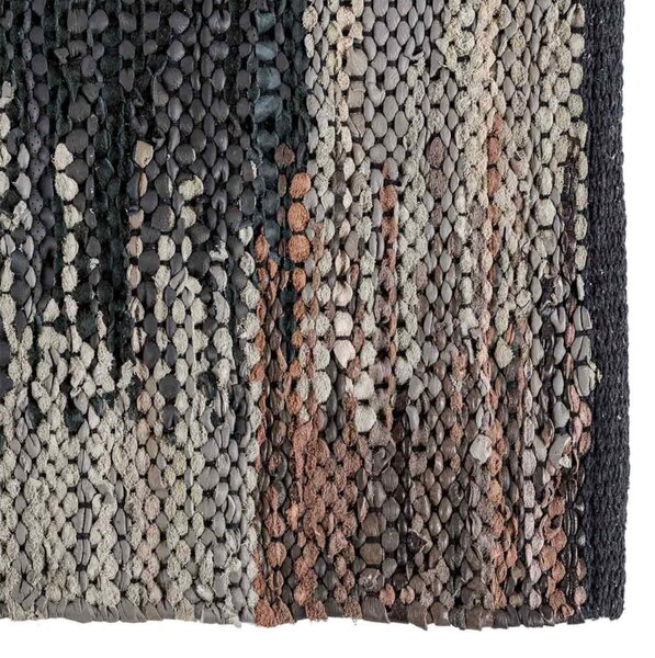 Black, Grey & Brown Real Leather Handwoven Cutshuttle Hall Runner, 66 x200 cm