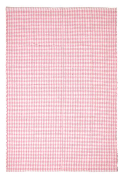 Homescapes Cotton Gingham Check Rug Hand Woven Pink White, 60 x 90 cm