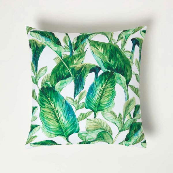 Homescapes Green Leaf Outdoor Cushions for Garden Water Resistant 45 cm, Set of 2