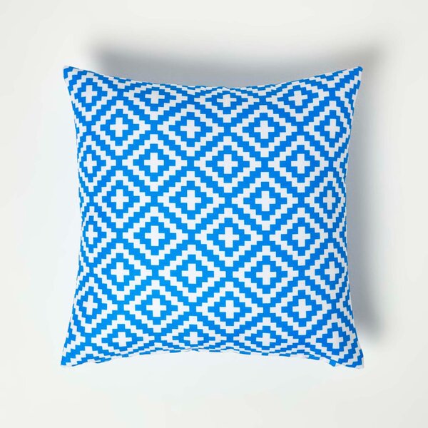 Homescapes Blue Geometric Outdoor Cushions for Garden Water Resistant, Set of 2