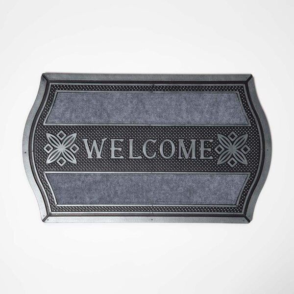 Homescapes Silver Ornate Welcome Door Mat with Curved Edge, 75 x 45 cm