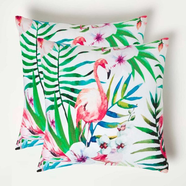 Homescapes Flamingo Outdoor Cushions for Garden Water Resistant 45 cm, Set of 2