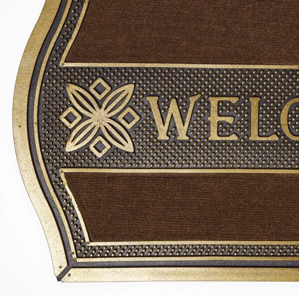 Homescapes Gold Ornate Welcome Door Mat with Curved Edge, 75 x 45 cm