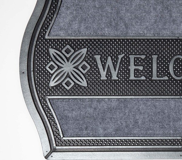 Homescapes Silver Ornate Welcome Door Mat with Curved Edge, 75 x 45 cm