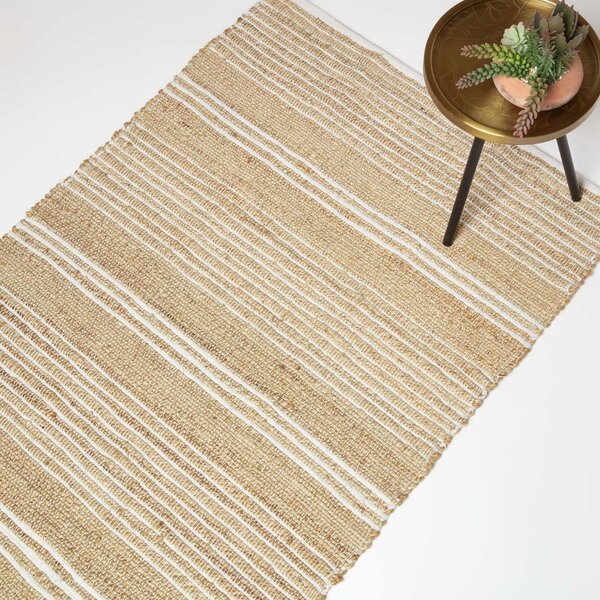 Homescapes Handwoven Natural Jute Rug with Stripes, 90 x 150 cm