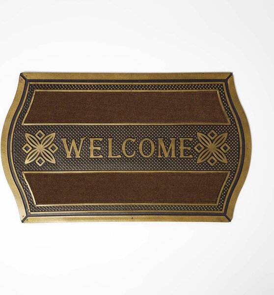 Homescapes Gold Ornate Welcome Door Mat with Curved Edge, 75 x 45 cm