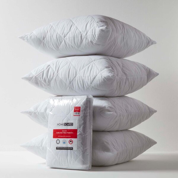 Homescapes Cotton Rich Quilted Pillow Protectors 65 x 65 cm, Pack of 4