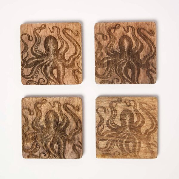 Homescapes Octopus Wooden Coasters, Table Decoration Coasters