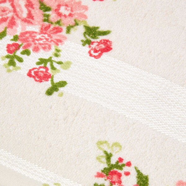 Homescapes Pink and Coral Floral Printed White Bath Towel 100% Cotton