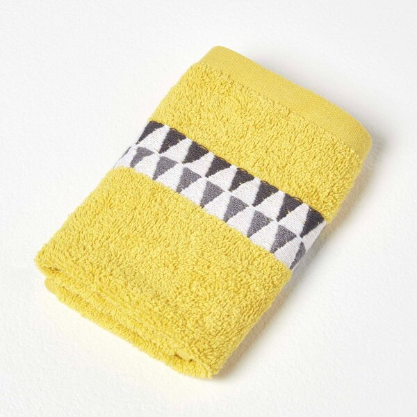 Homescapes Yellow Face Cloth Geometric 100% Cotton Towel