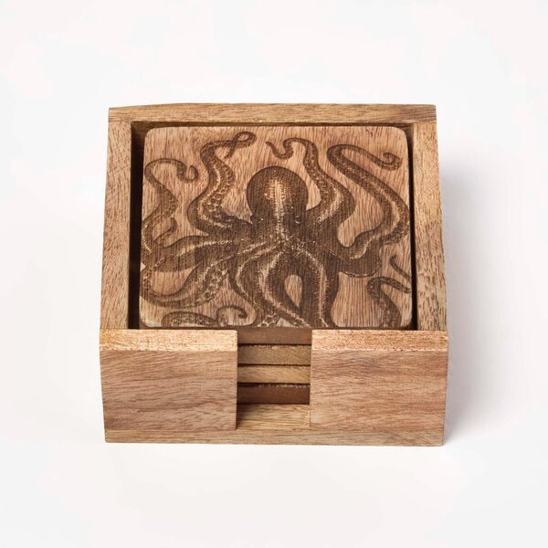 Homescapes Octopus Wooden Coasters, Table Decoration Coasters