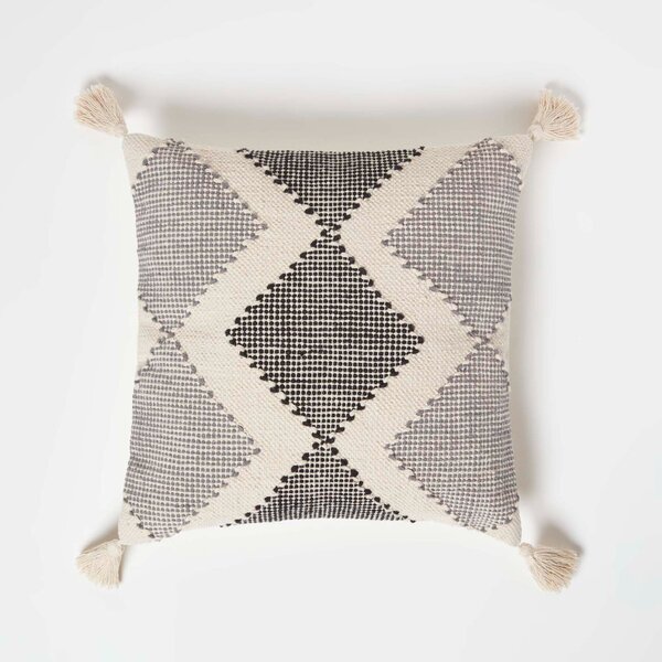 Homescapes Handwoven Textured Grey & Black Cushion 45 x 45 cm