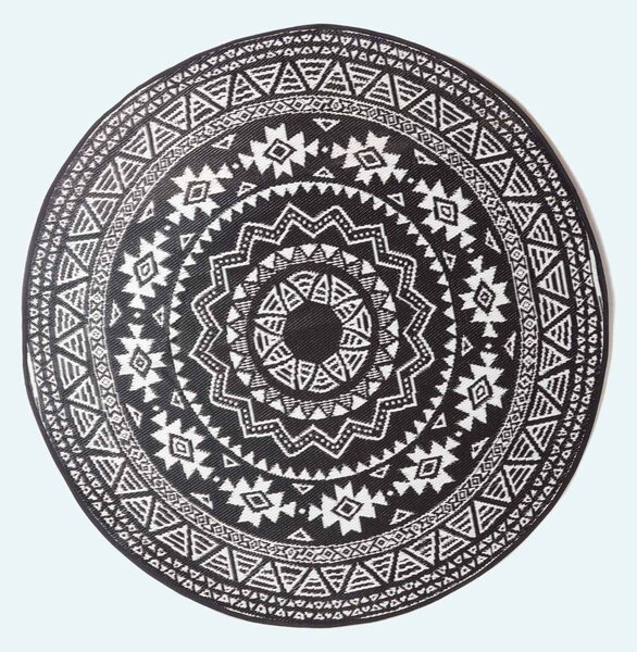 Homescapes Black and White Motif Round Outdoor Rug 180cm Circular Rug