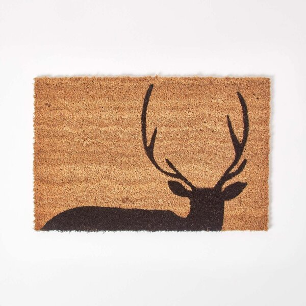 Homescapes Black Stag Silhouette Non-Slip Coir Doormat