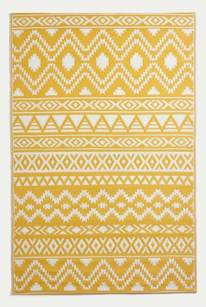 Homescapes Waterproof Yellow & White Outdoor Rug Aztec 120 x 180 cm