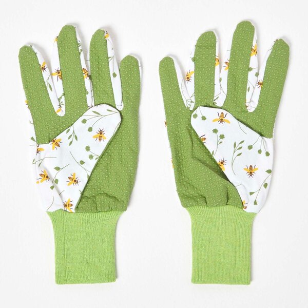 Homescapes Green Ladies Gardening Gloves Floral Bee Design