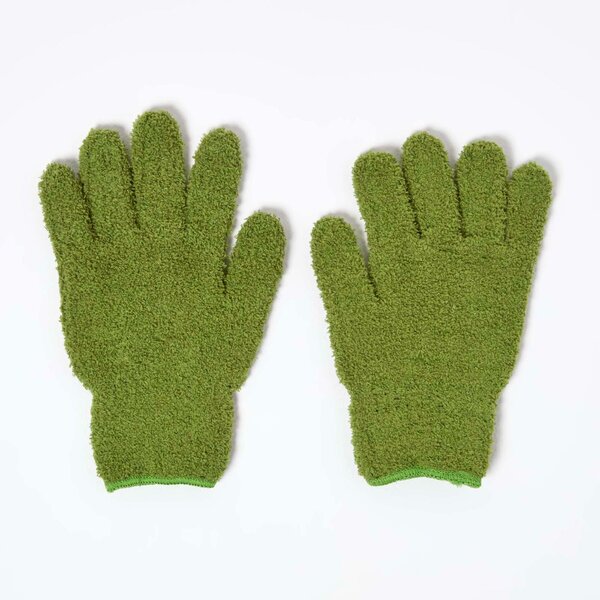 Homescapes Microfibre Dusting Gloves for Artificial Plants, Green