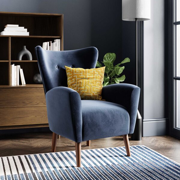 Sven Velvet Modern Wing Chair Navy Velvet