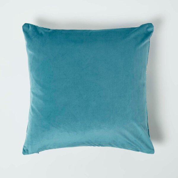 Homescapes Teal Jungle & Parrot Velvet Cushion 46 x 46 cm