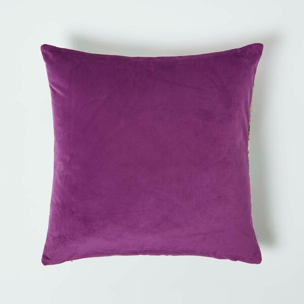 Homescapes Floral Botanical Garden Purple Velvet Cushion 46 x 46 cm