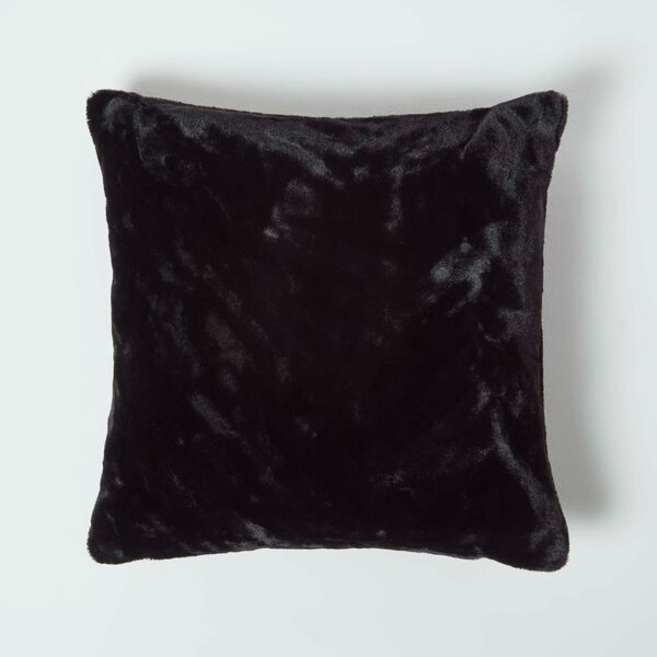 Homescapes Soft Touch Faux Fur Black Cushion 46 x 46 cm