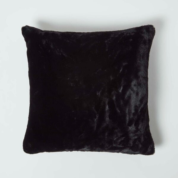 Homescapes Soft Touch Faux Fur Black Cushion 46 x 46 cm