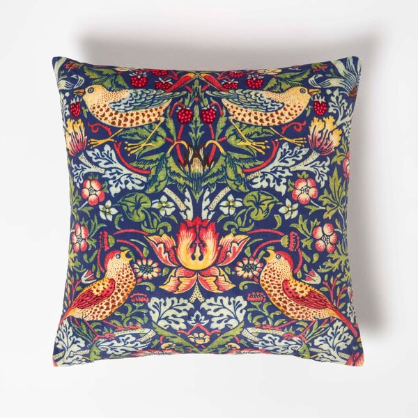 Homescapes Navy William Morris Strawberry Thief Velvet Cushion