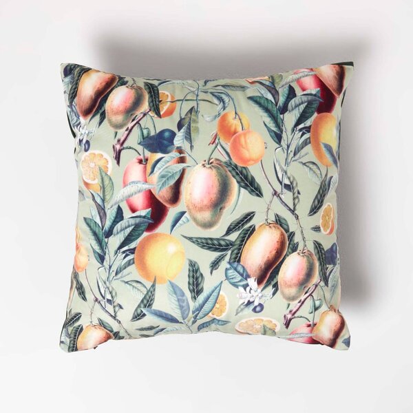 Homescapes Mango Tree Green Velvet Cushion 46 x 46 cm