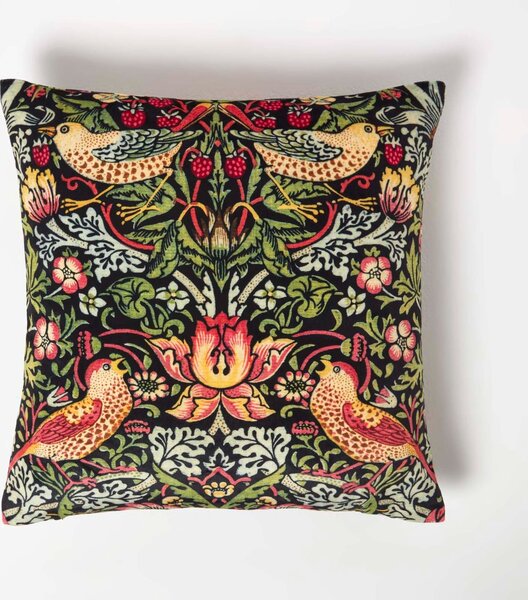 Homescapes Black William Morris Strawberry Thief Velvet Cushion