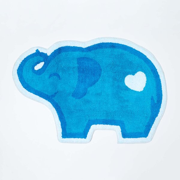 Homescapes Cotton Washable Tufted Blue Elephant Rug