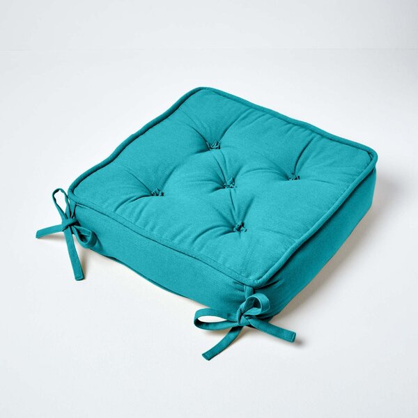 Teal Cotton Dining Chair Booster Cushion Firm 10cm Thick Seat Pad