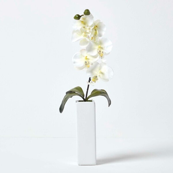 Homescapes Set of 2 Artificial Pink & Cream Orchids In Cream Vase 43cm