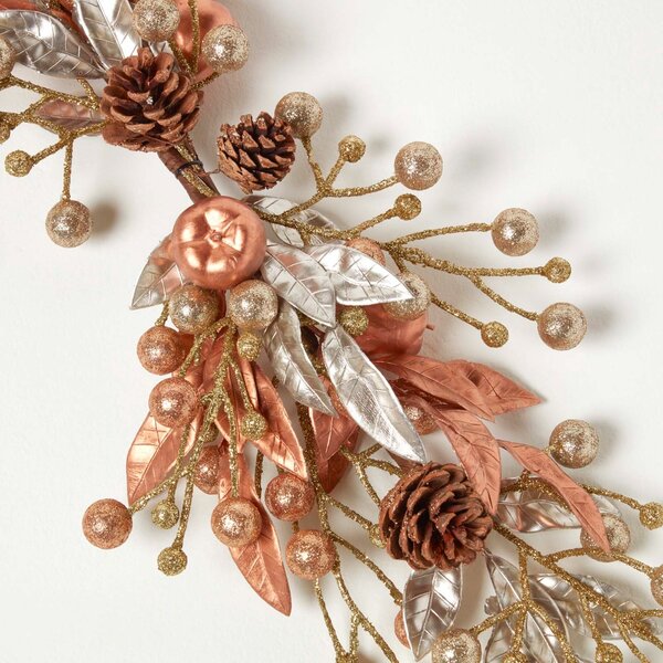 Homescapes Champagne Pinecone & Apples Christmas Swag Decoration 70 cm