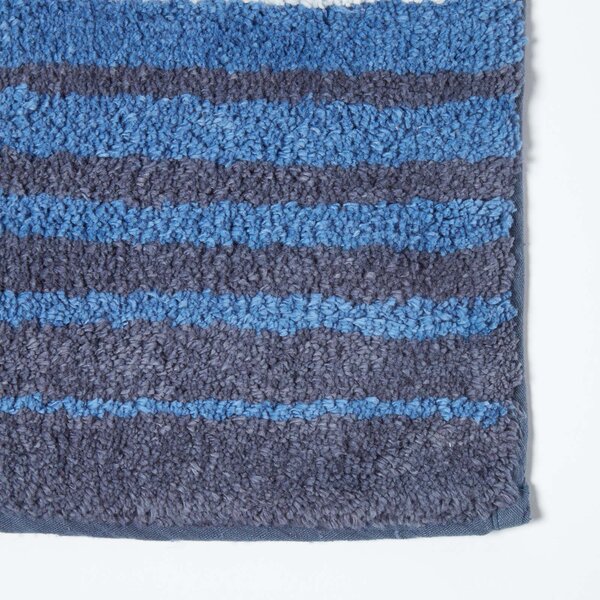 Homescapes Blue & White Striped 100% Cotton Non Slip Bath Mat