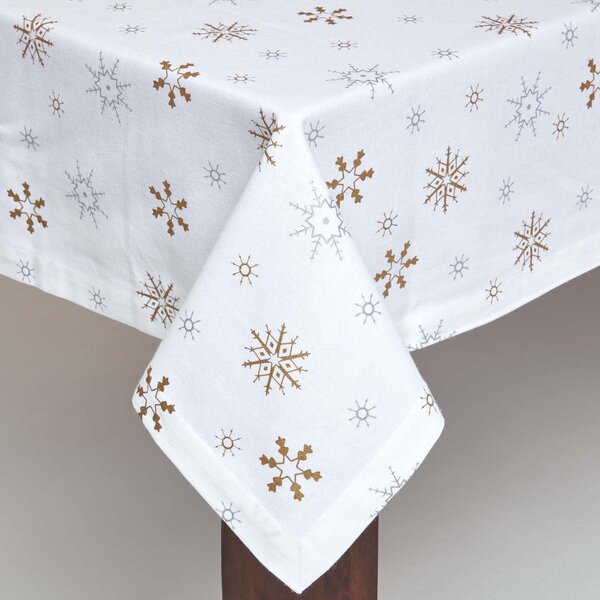 Homescapes Cotton Christmas Gold Snowflake Tablecloth, 54 x 90 Inches