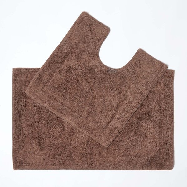 Homescapes Luxury Two Piece Bath Mat Set Chocolate