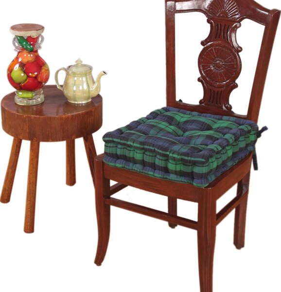 Red Tartan Dining Chair Booster Cushion Firm 10cm Thick Seat Pad