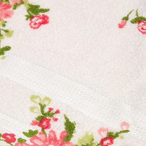 Homescapes Pink and Coral Floral Printed White Face Cloth 100% Cotton